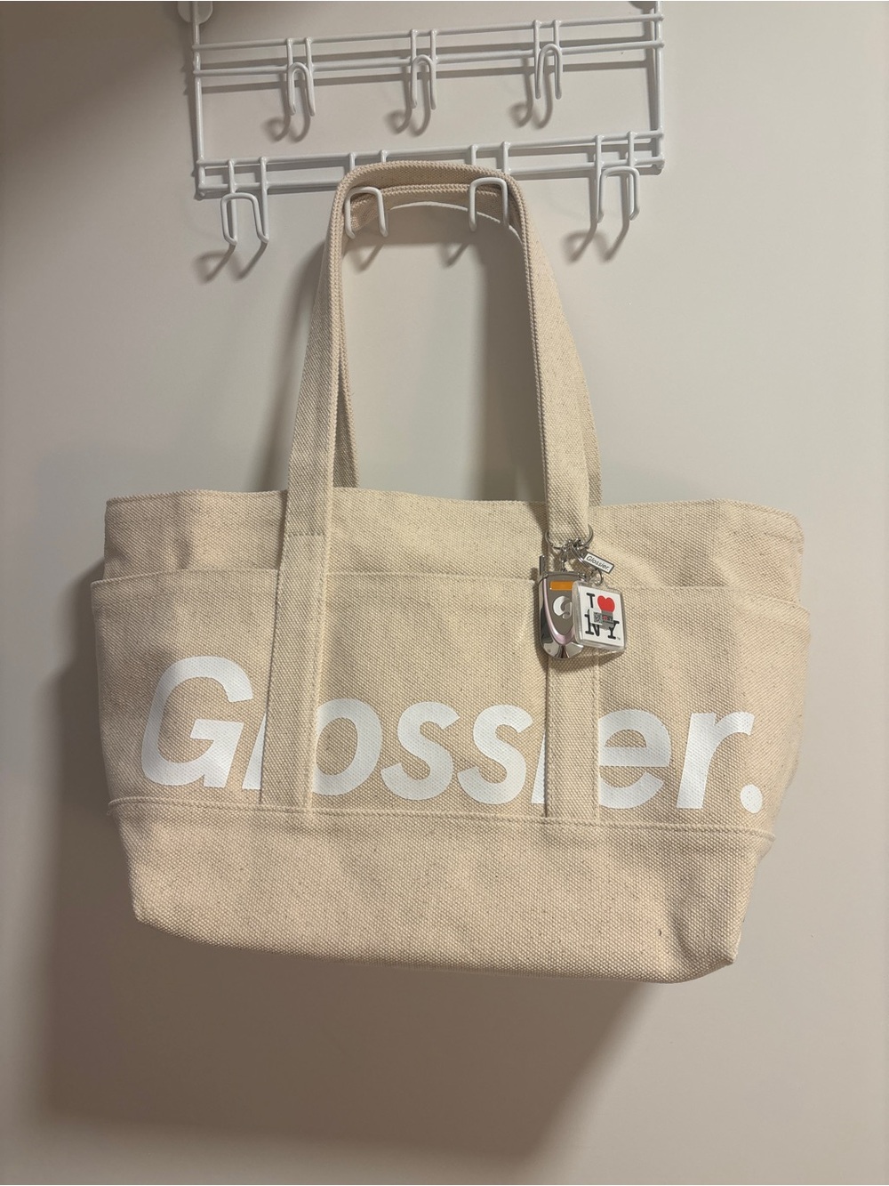 Glossier Large Utility Tote Bag Cream Canvas Logo Tote
